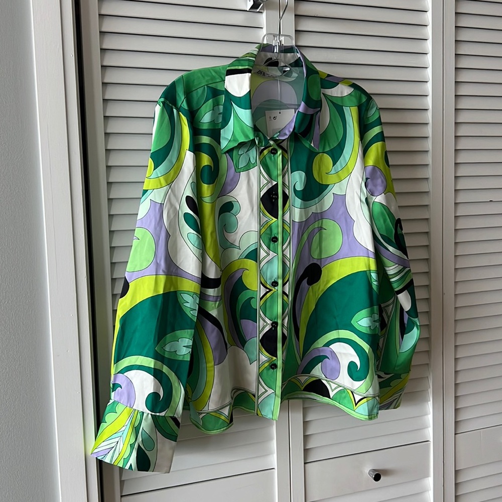 Green Zara Multi-print Blouse NWT Size L